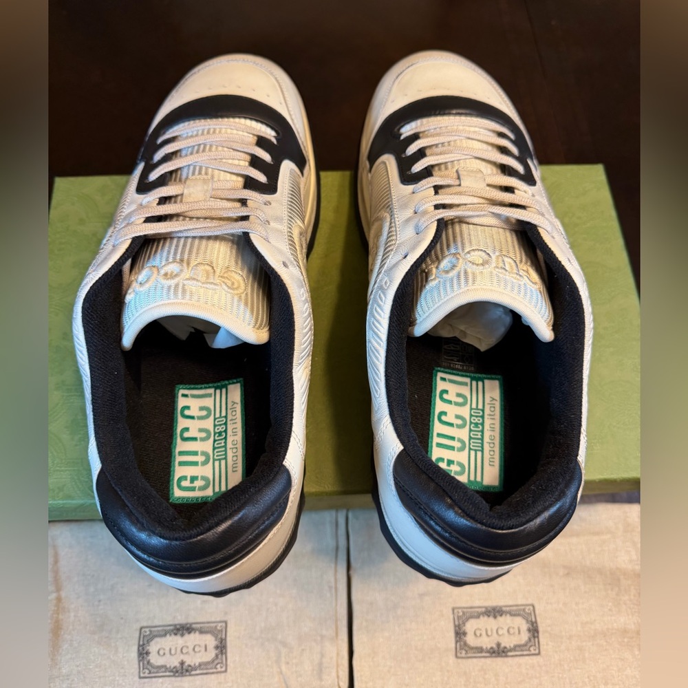 New Authentic Gucci Mac80 GG Logo Sneaker Shoes White Black Size UK 12 /US 12.5 - Picture 12 of 16